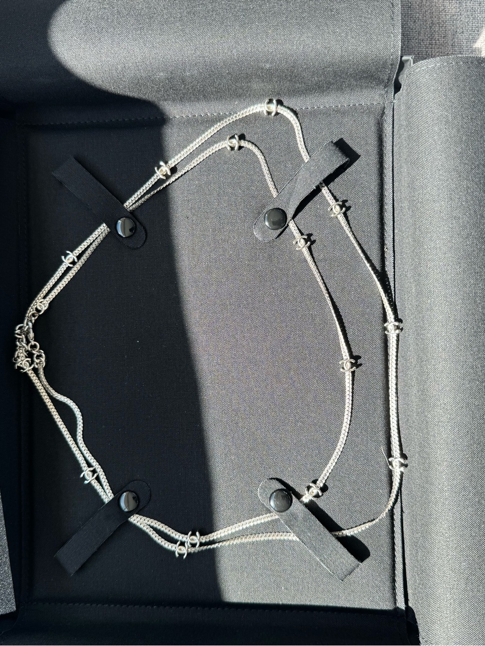 Silver Chanel CC Logo Necklace